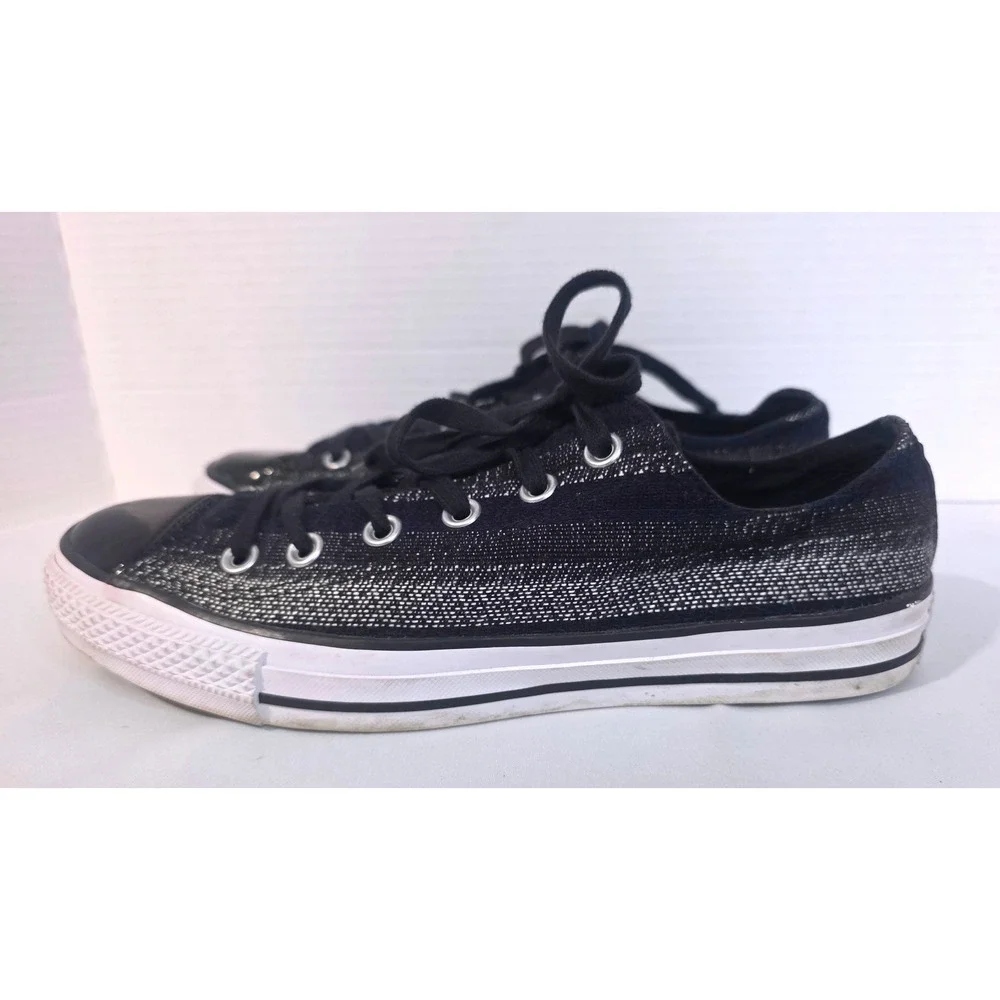 Converse Chuck Taylor All Star Black Navy Silver Woven Dobby Tweed Low Top 10